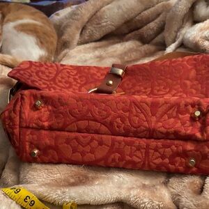 Not Sisters Too Orange Jacquard Tote Bag with Leather Trim